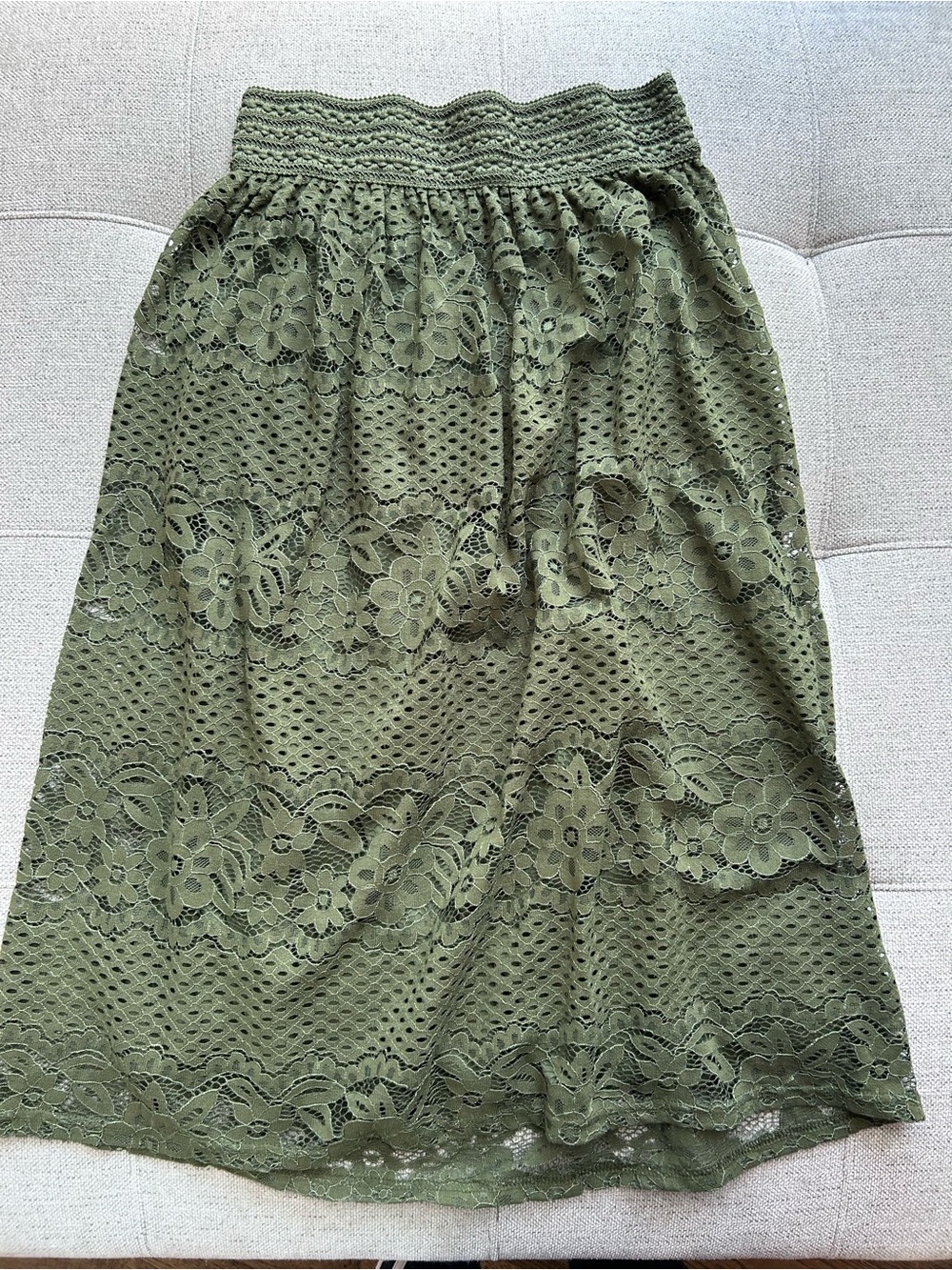Olive Green Lace Midi Skirt - Women's Skirt